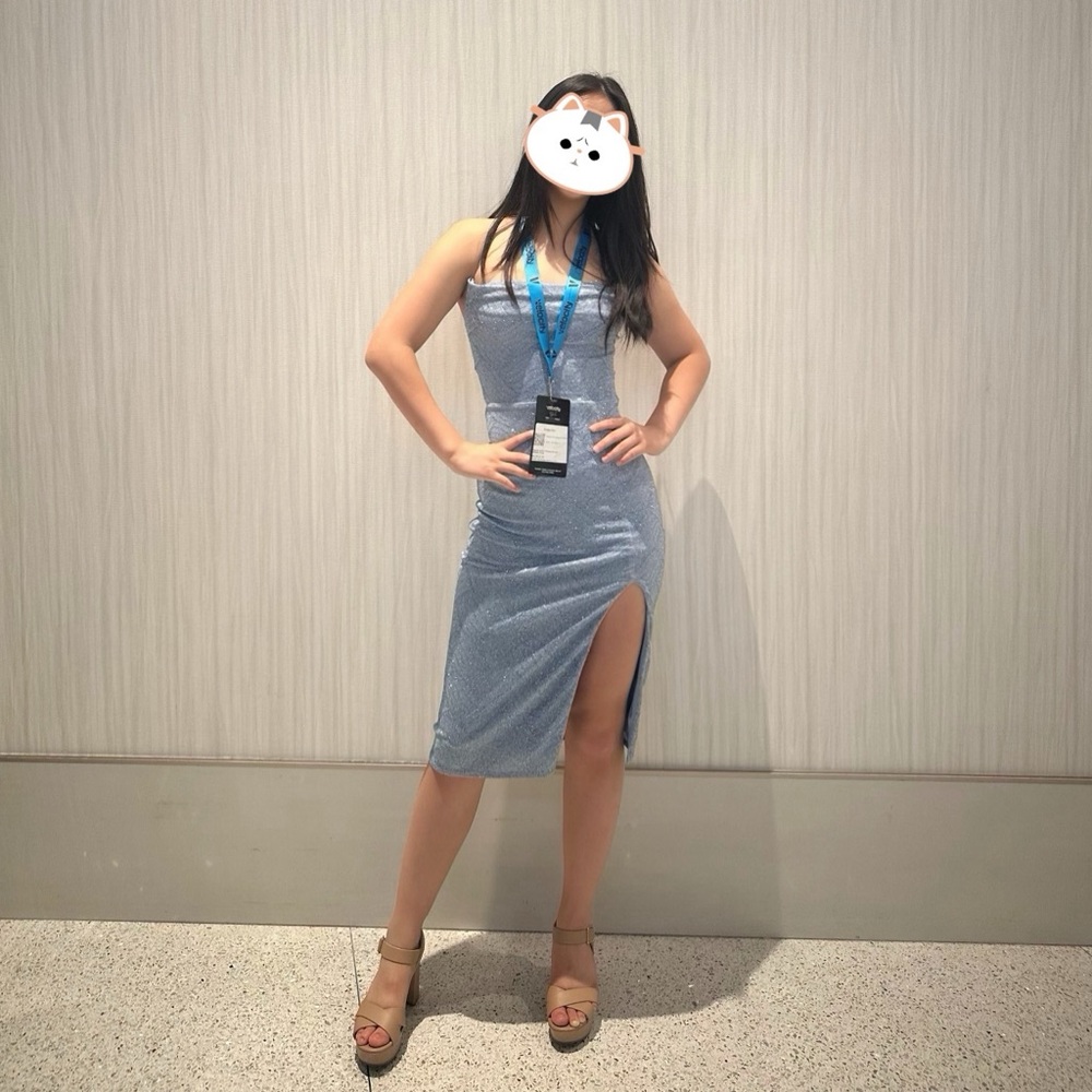 Blue Sleeveless Midi Dress with Slit